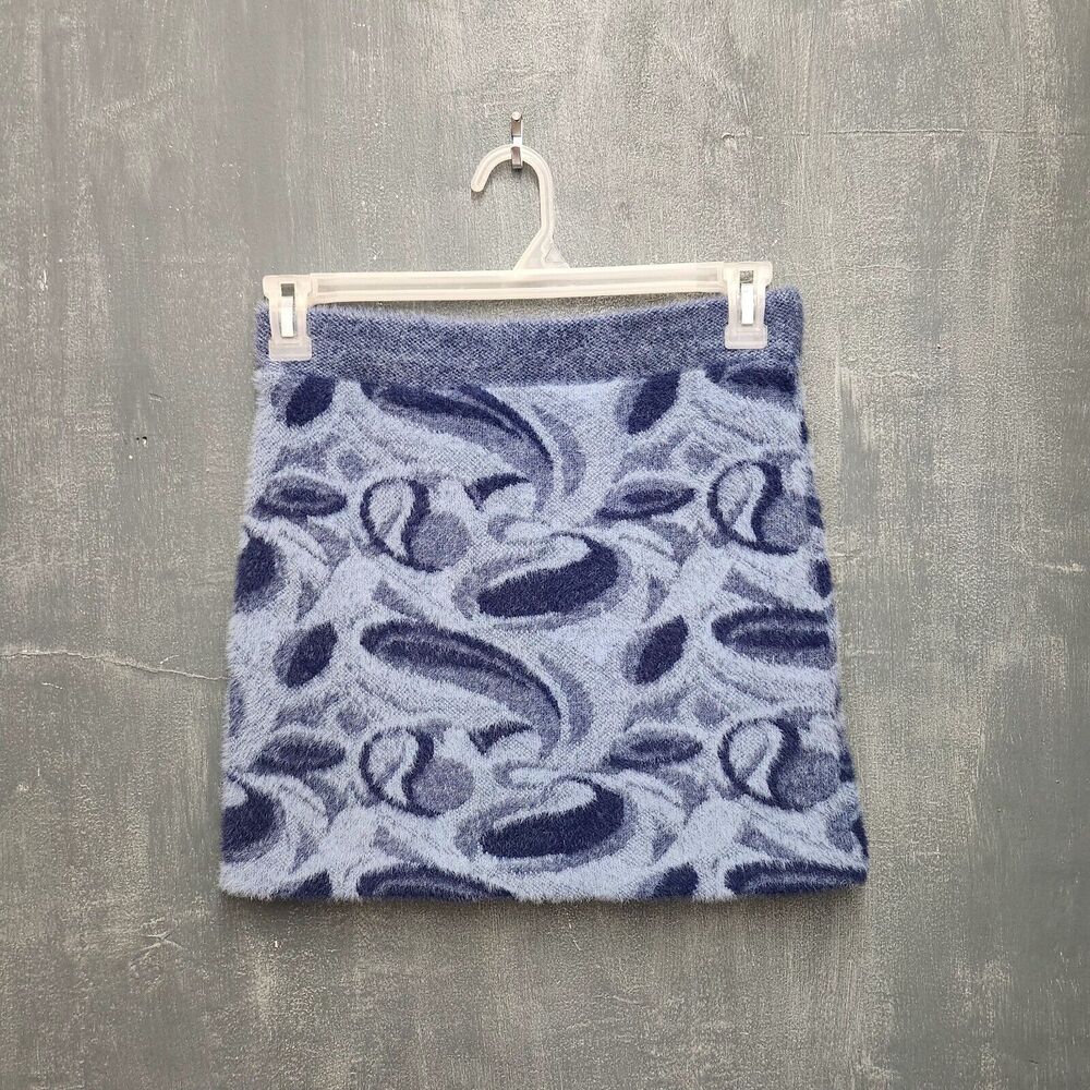 Zara Fuzzy Mini Skirt Cozy Soft Blue Swirl Print Stretchy Size Medium